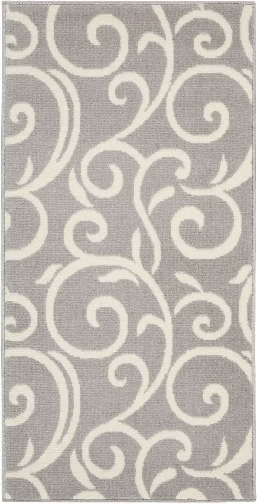Gray and Ivory Floral Vines Power Loom Area Rug Photo 1