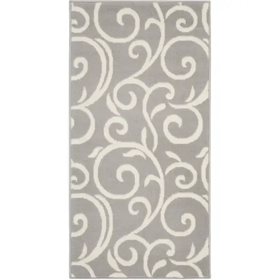 Gray and Ivory Floral Vines Power Loom Area Rug Photo 4
