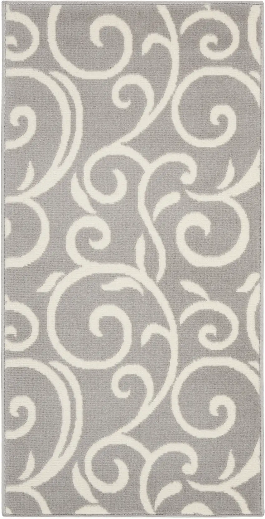 Gray and Ivory Floral Vines Power Loom Area Rug Photo 4