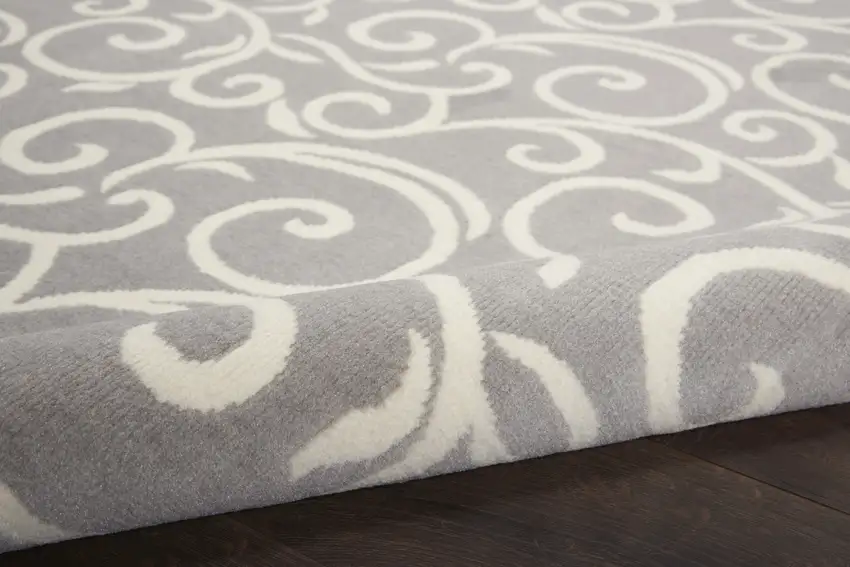 Gray and Ivory Floral Vines Power Loom Area Rug Photo 9