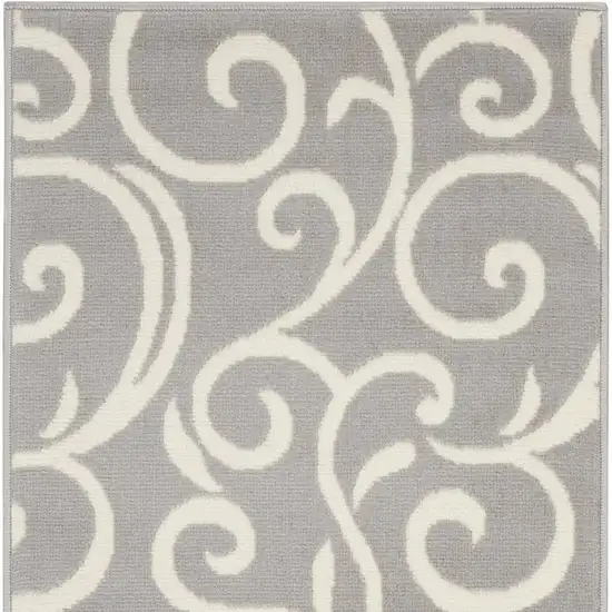 Gray and Ivory Floral Vines Power Loom Area Rug Photo 3