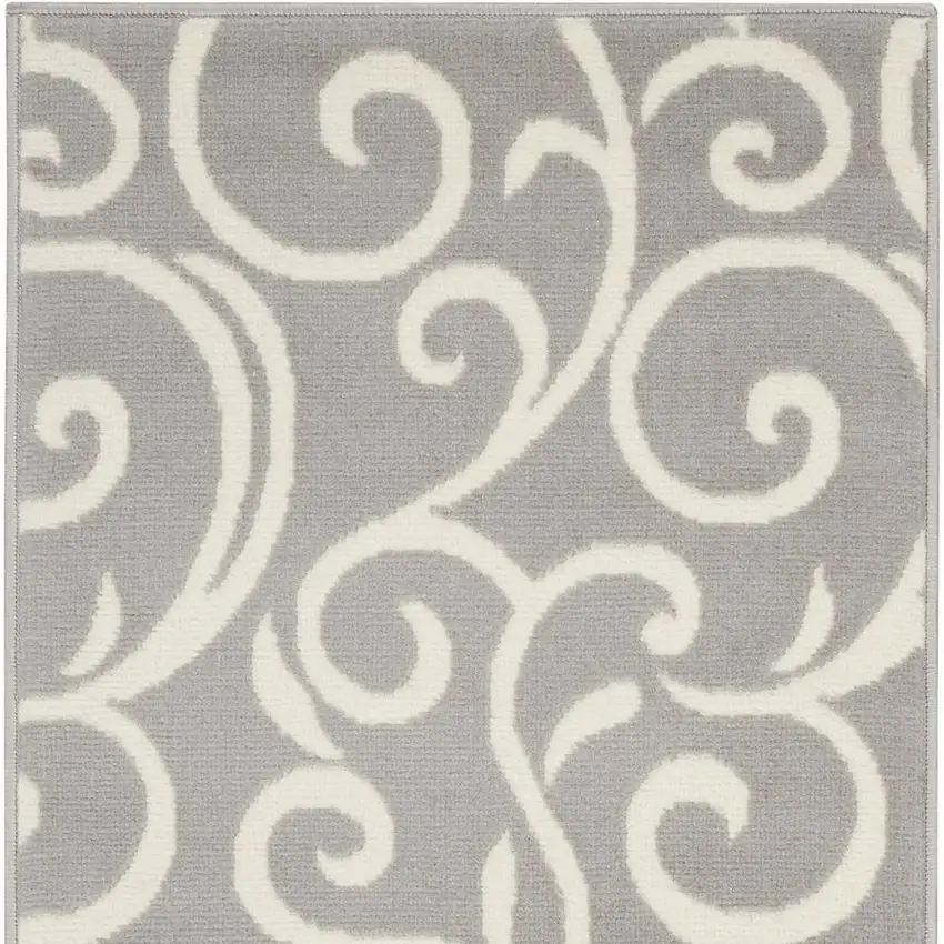 Gray and Ivory Floral Vines Power Loom Area Rug Photo 3