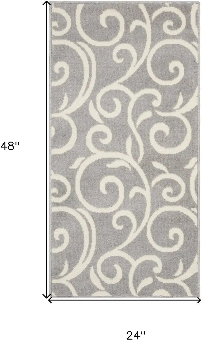 Gray and Ivory Floral Vines Power Loom Area Rug Photo 3