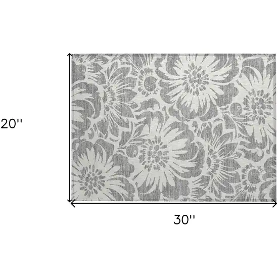 Gray and Ivory Floral Washable Non Skid Indoor Outdoor Area Rug Photo 3