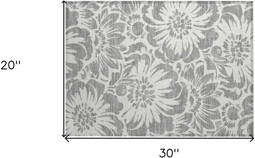Gray and Ivory Floral Washable Non Skid Indoor Outdoor Area Rug Photo 3