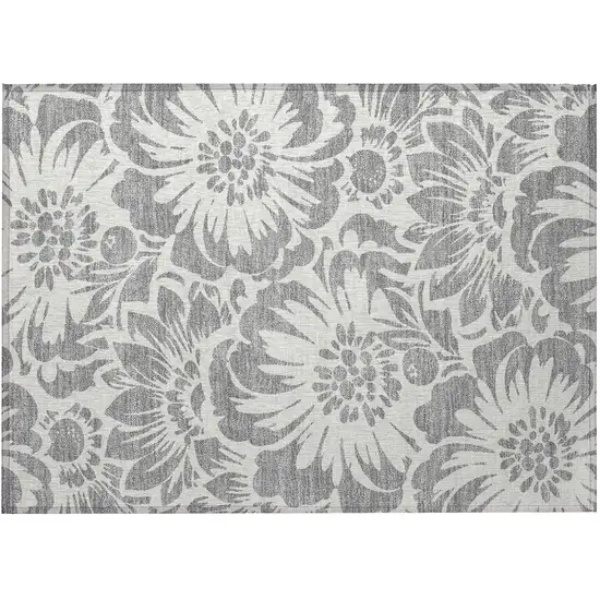 Gray and Ivory Floral Washable Non Skid Indoor Outdoor Area Rug Photo 4