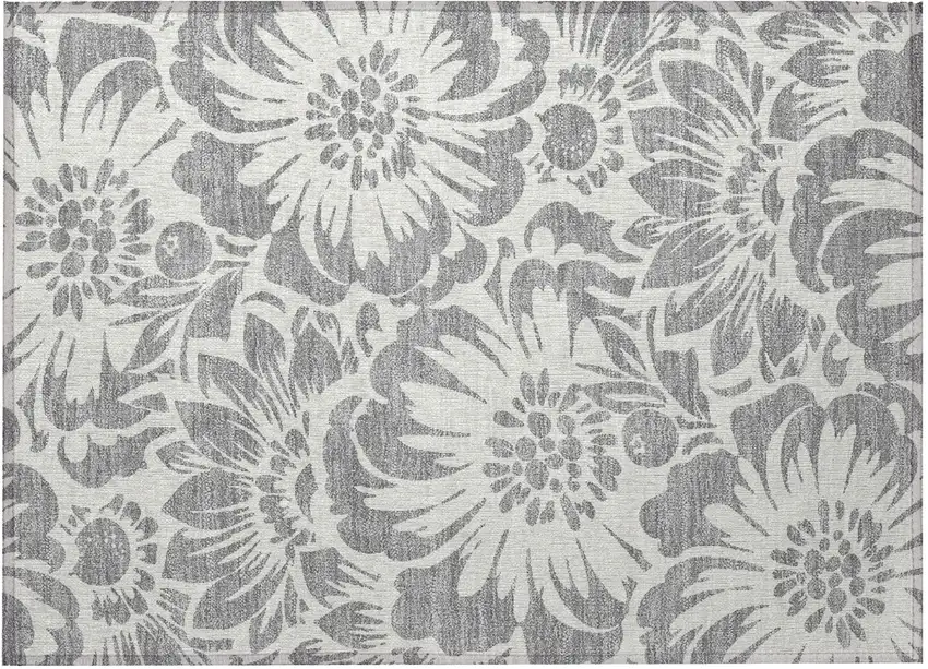 Gray and Ivory Floral Washable Non Skid Indoor Outdoor Area Rug Photo 4