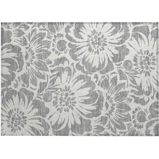 Gray and Ivory Floral Washable Non Skid Indoor Outdoor Area Rug Photo 2
