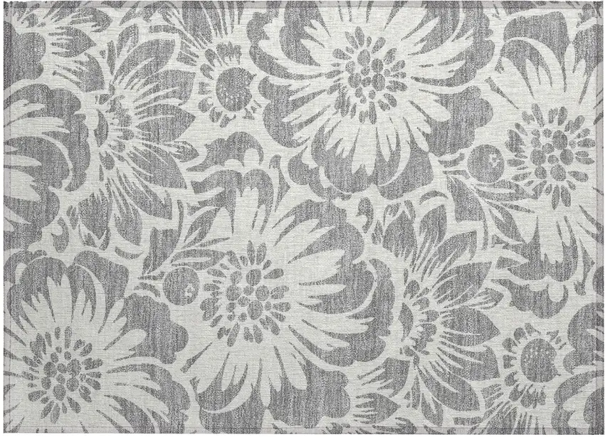 Gray and Ivory Floral Washable Non Skid Indoor Outdoor Area Rug Photo 2