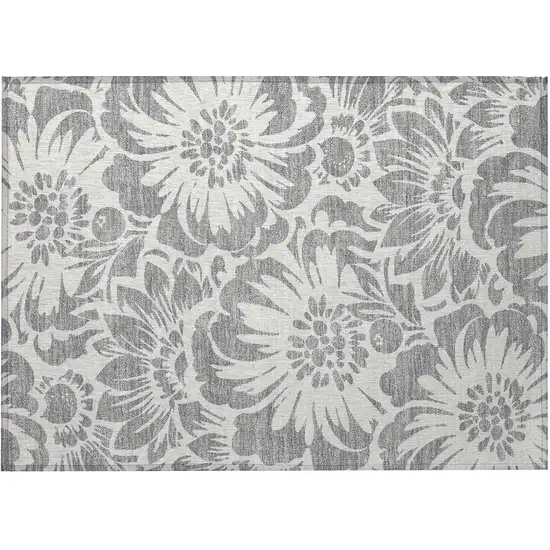Gray and Ivory Floral Washable Non Skid Indoor Outdoor Area Rug Photo 5