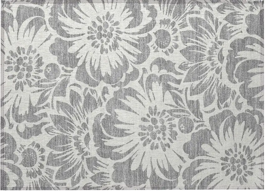 Gray and Ivory Floral Washable Non Skid Indoor Outdoor Area Rug Photo 5