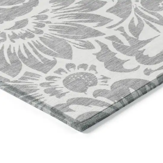 Gray and Ivory Floral Washable Non Skid Indoor Outdoor Area Rug Photo 7