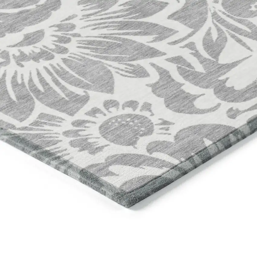 Gray and Ivory Floral Washable Non Skid Indoor Outdoor Area Rug Photo 7