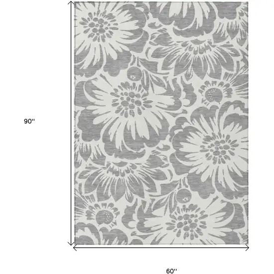 Gray and Ivory Floral Washable Non Skid Indoor Outdoor Area Rug Photo 3