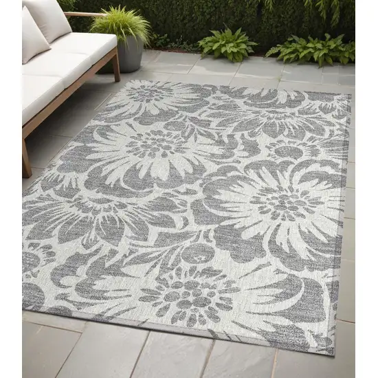 Gray and Ivory Floral Washable Non Skid Indoor Outdoor Area Rug Photo 1