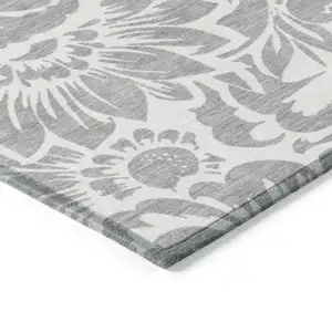 Photo of Gray and Ivory Floral Washable Non Skid Indoor Outdoor Area Rug