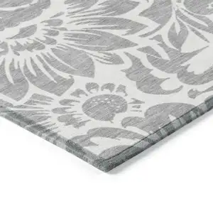 Photo of Gray and Ivory Floral Washable Non Skid Indoor Outdoor Area Rug
