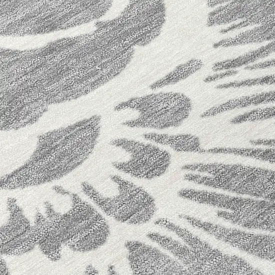 Gray and Ivory Floral Washable Non Skid Indoor Outdoor Area Rug Photo 8