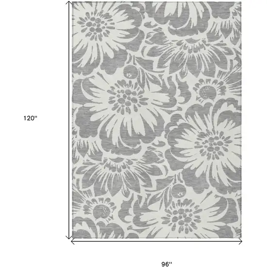 Gray and Ivory Floral Washable Non Skid Indoor Outdoor Area Rug Photo 3