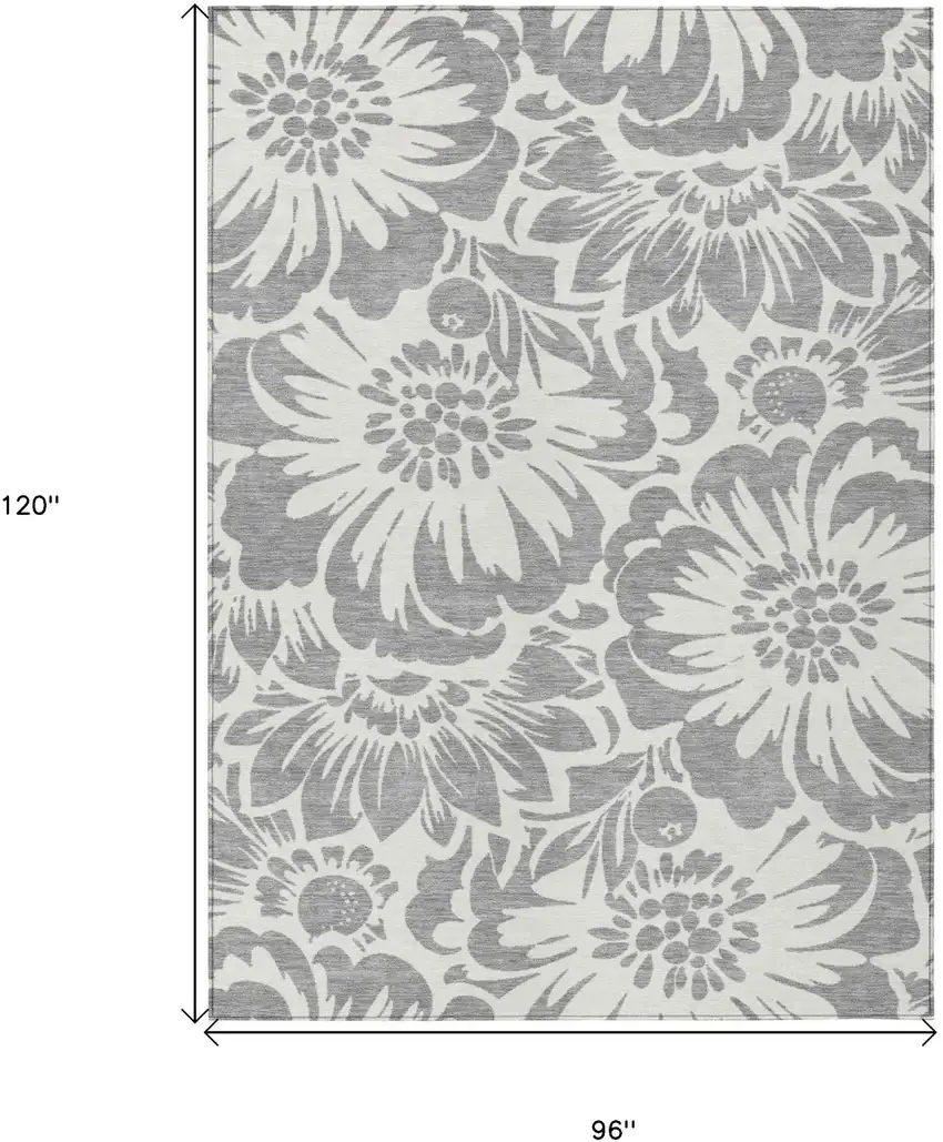 Gray and Ivory Floral Washable Non Skid Indoor Outdoor Area Rug Photo 3
