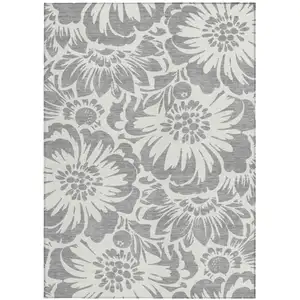 Photo of Gray and Ivory Floral Washable Non Skid Indoor Outdoor Area Rug