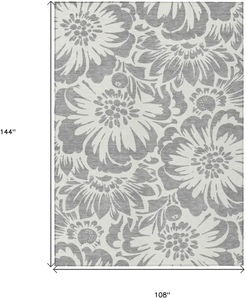 Gray and Ivory Floral Washable Non Skid Indoor Outdoor Area Rug Photo 3