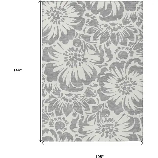 Gray and Ivory Floral Washable Non Skid Indoor Outdoor Area Rug Photo 3
