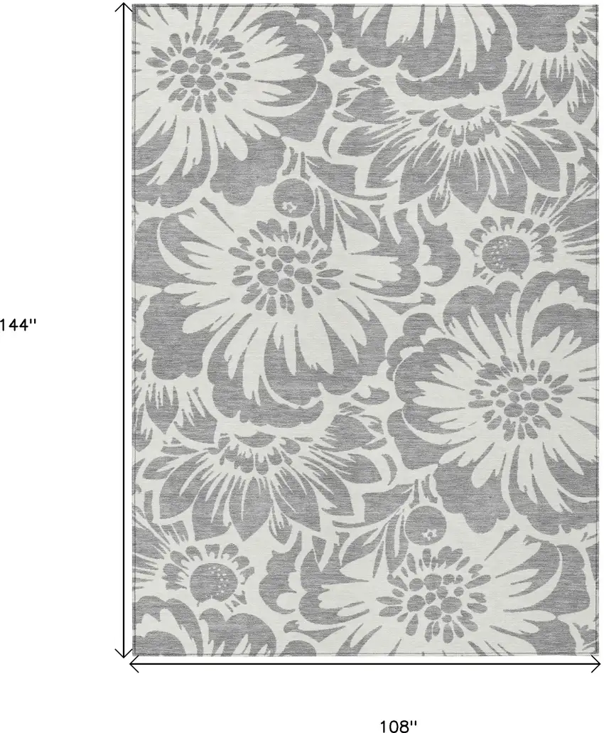 Gray and Ivory Floral Washable Non Skid Indoor Outdoor Area Rug Photo 3
