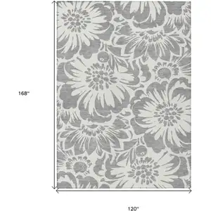 Photo of Gray and Ivory Floral Washable Non Skid Indoor Outdoor Area Rug