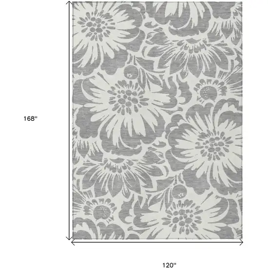 Gray and Ivory Floral Washable Non Skid Indoor Outdoor Area Rug Photo 3