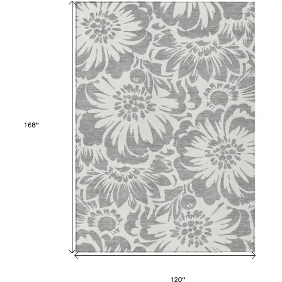 Gray and Ivory Floral Washable Non Skid Indoor Outdoor Area Rug Photo 3