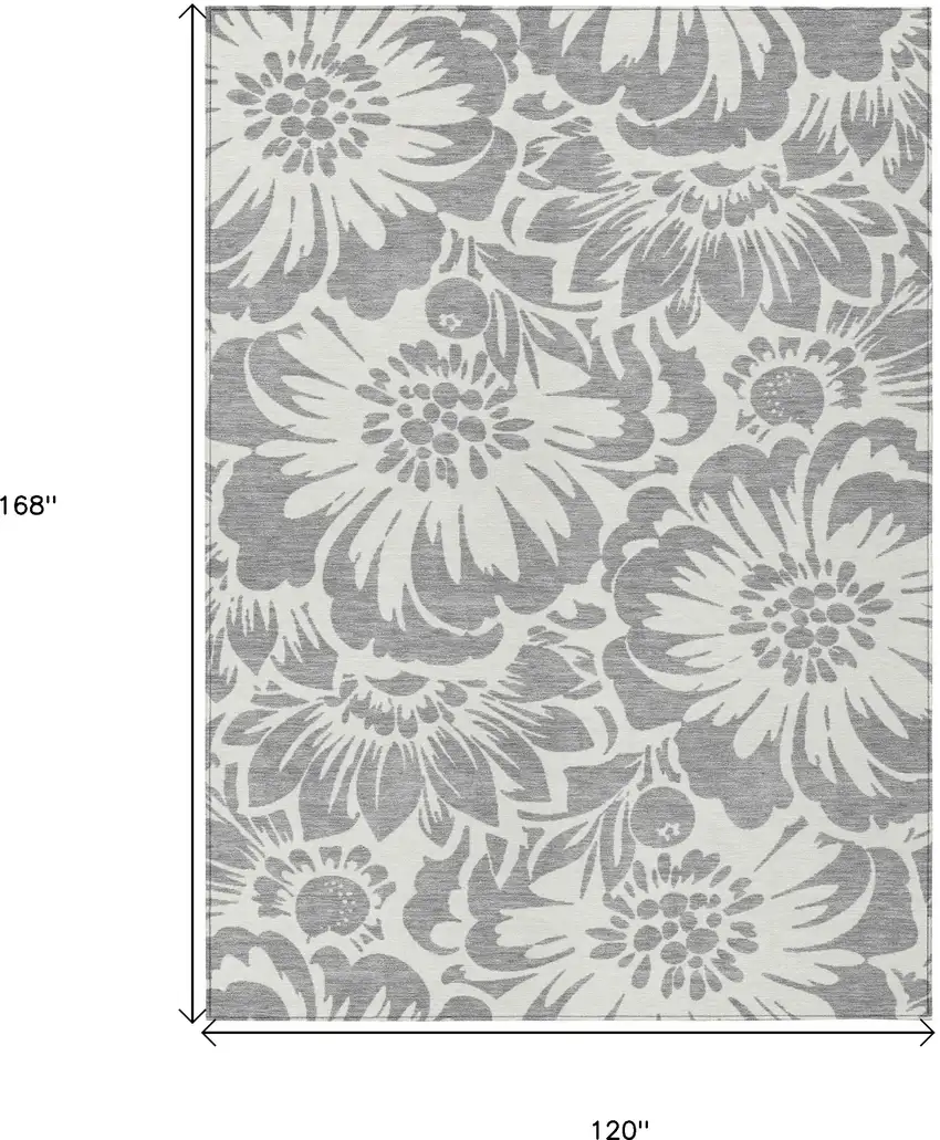 Gray and Ivory Floral Washable Non Skid Indoor Outdoor Area Rug Photo 3