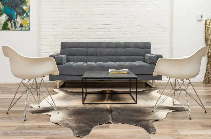 Gray and Ivory Genuine Cowhide Hand Knotted Area Rug Photo 6