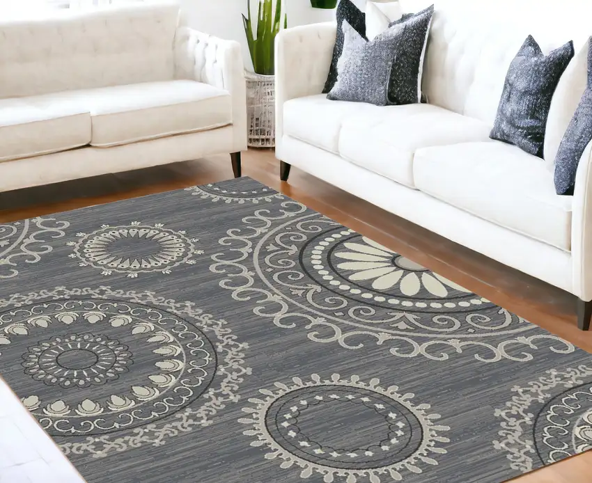 Gray and Ivory Geometric Area Rug Photo 1