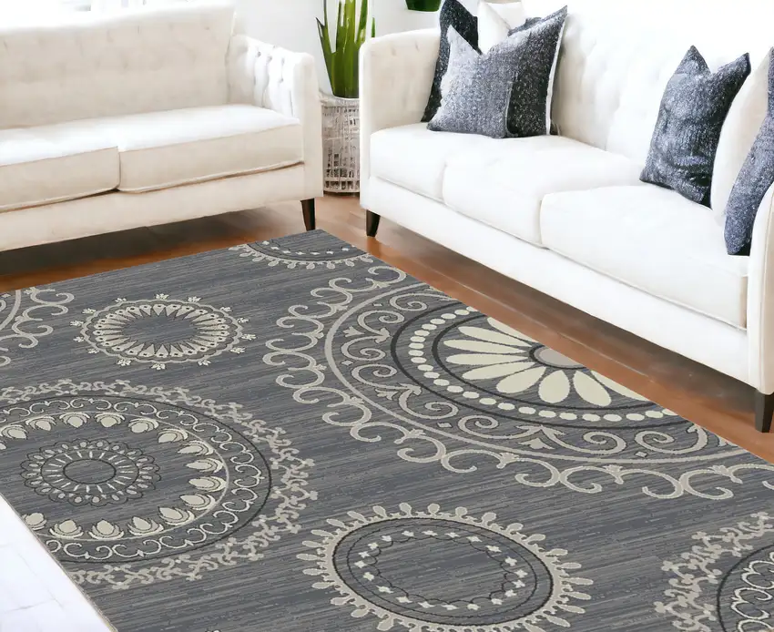 Gray and Ivory Geometric Area Rug Photo 1