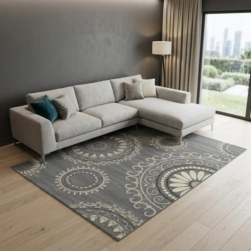 Gray and Ivory Geometric Area Rug Photo 1