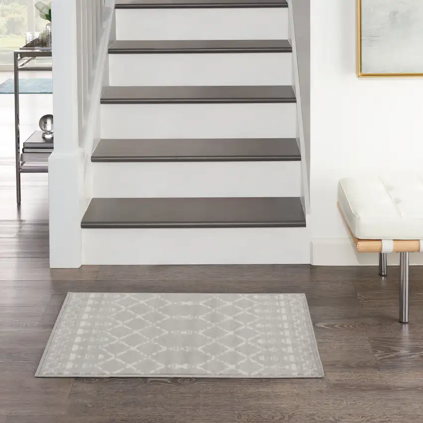 Gray and Ivory Geometric Area Rug Photo 3
