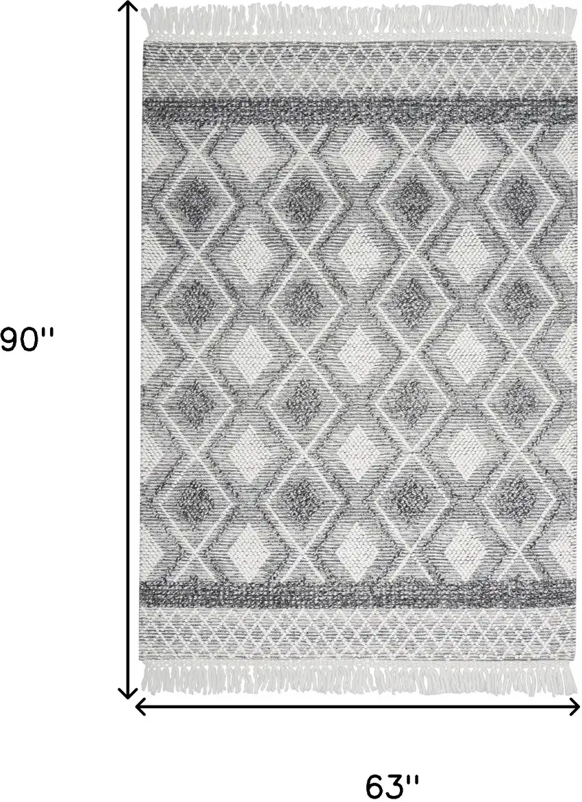 Gray and Ivory Geometric Flatweave Handmade Area Rug With Fringe Photo 3