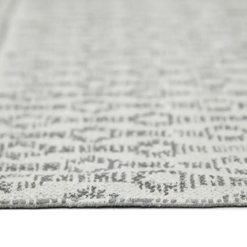 Gray and Ivory Geometric Flatweave Handmade Distressed Area Rug with Fringe Photo 7