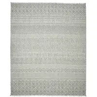 Photo of Gray and Ivory Geometric Flatweave Handmade Distressed Area Rug with Fringe