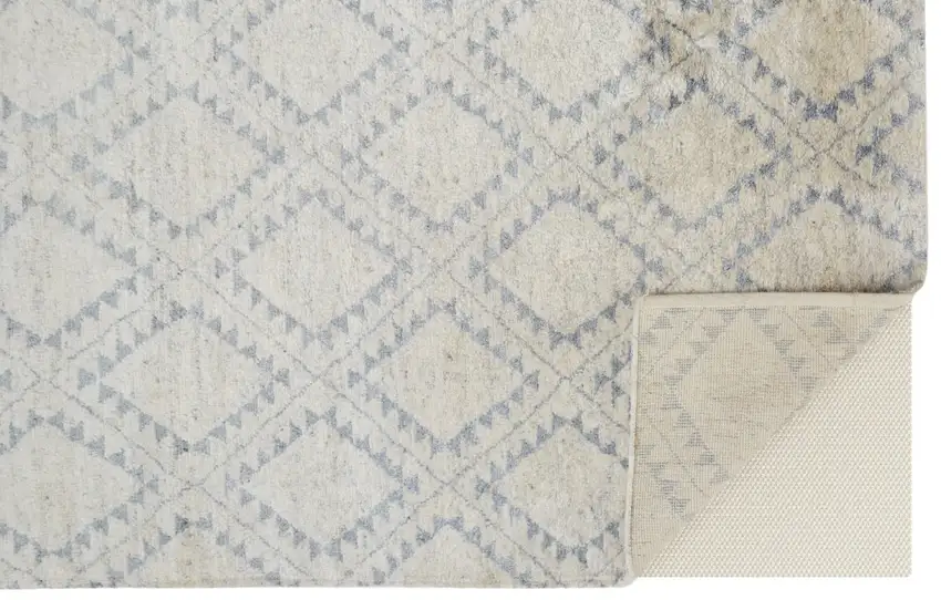 Gray and Ivory Geometric Hand Knotted Worn Faded Area Rug Photo 9