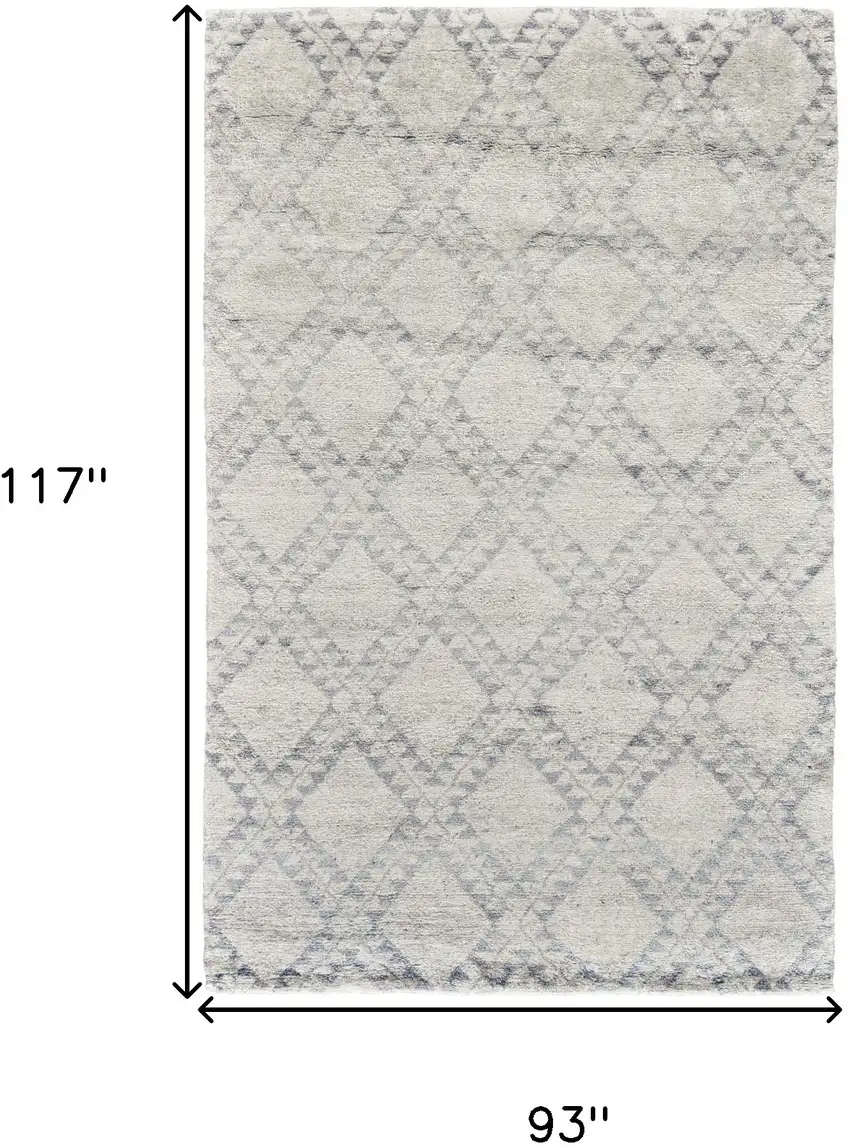Gray and Ivory Geometric Hand Knotted Worn Faded Area Rug Photo 3
