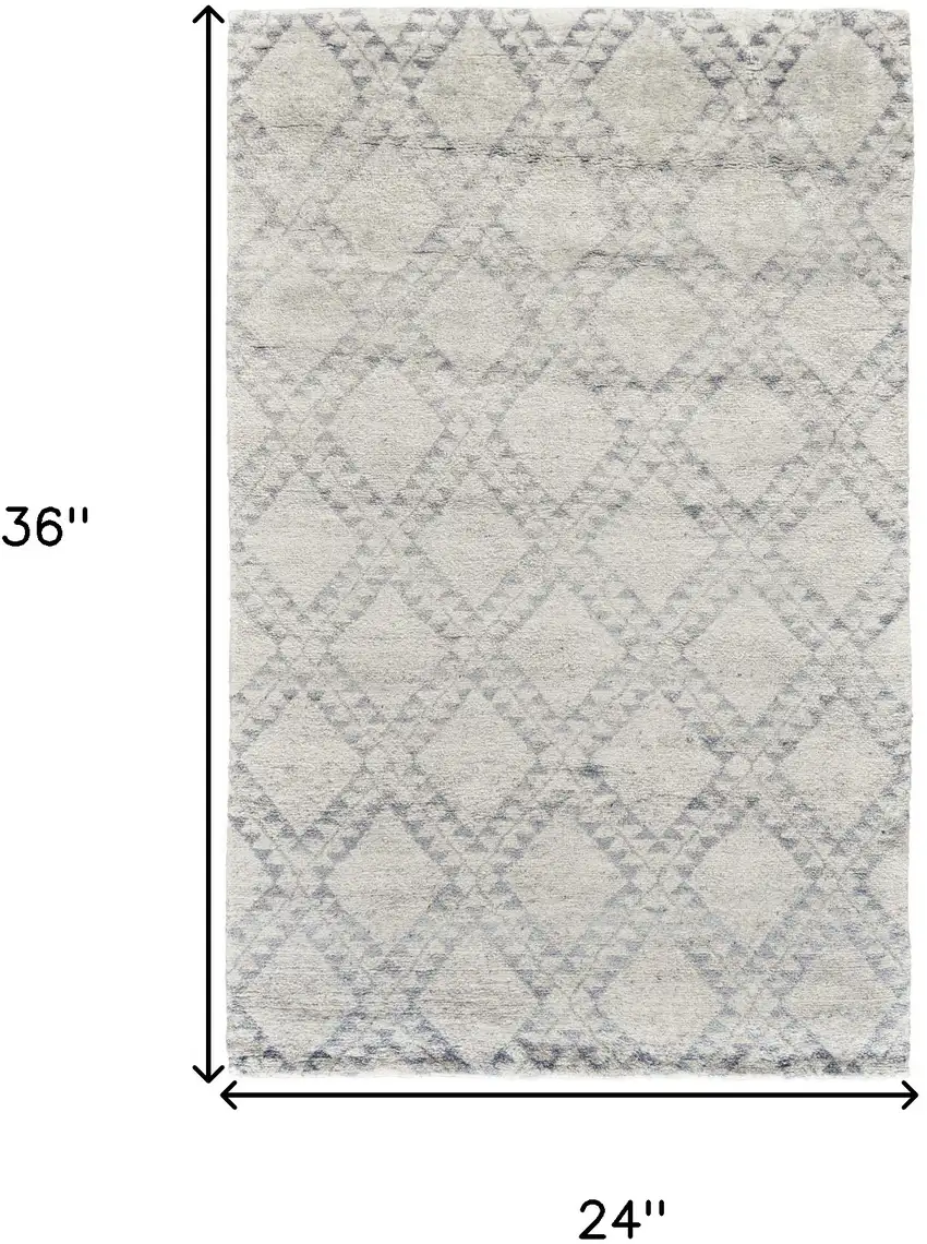 Gray and Ivory Geometric Hand Knotted Worn Faded Area Rug Photo 3