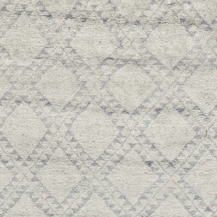 Gray and Ivory Geometric Hand Knotted Worn Faded Area Rug Photo 9