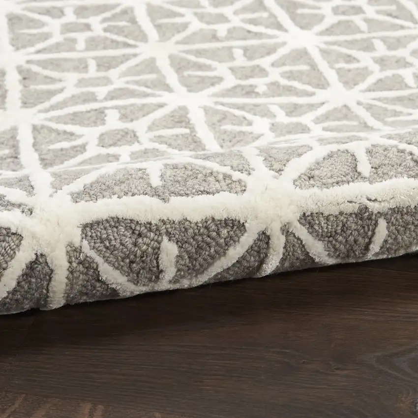 Gray and Ivory Geometric Hand Tufted Area Rug Photo 8