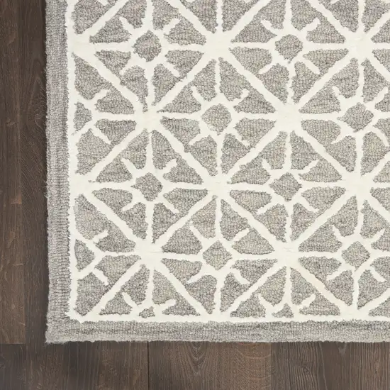 Gray and Ivory Geometric Hand Tufted Area Rug Photo 7