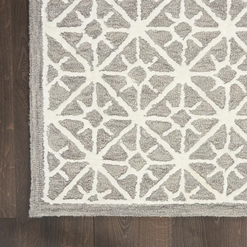 Gray and Ivory Geometric Hand Tufted Area Rug Photo 7