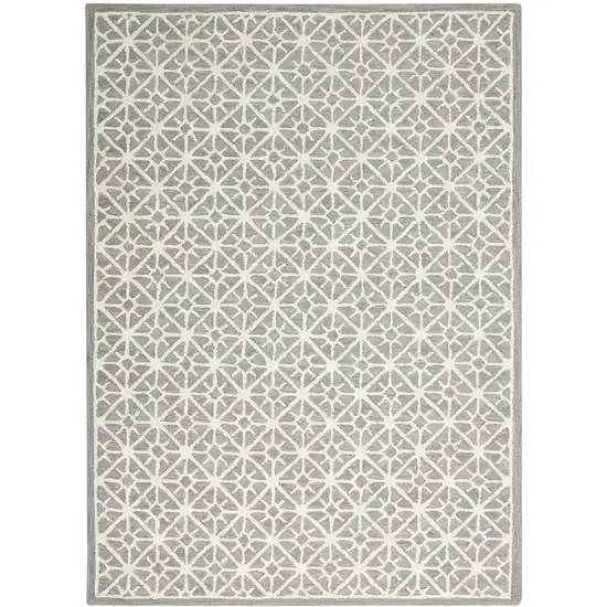 Gray and Ivory Geometric Hand Tufted Area Rug Photo 2