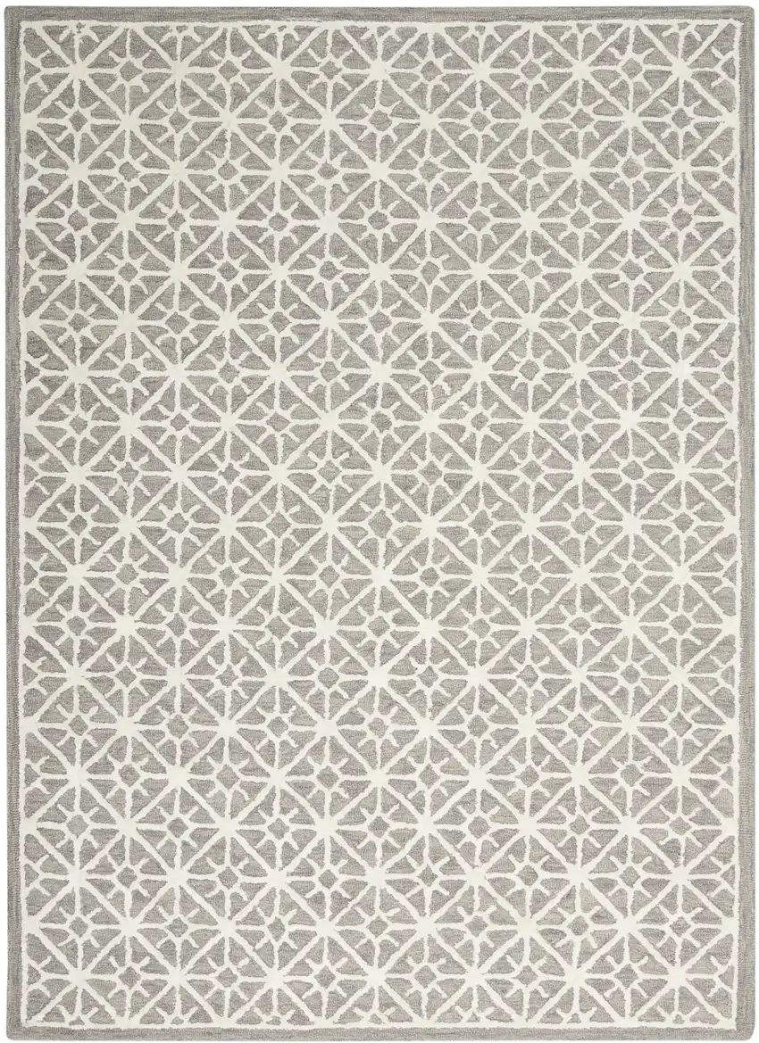 Gray and Ivory Geometric Hand Tufted Area Rug Photo 2