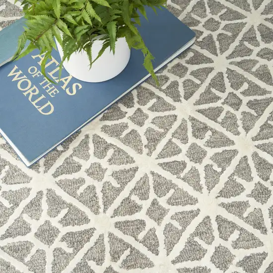 Gray and Ivory Geometric Hand Tufted Area Rug Photo 8
